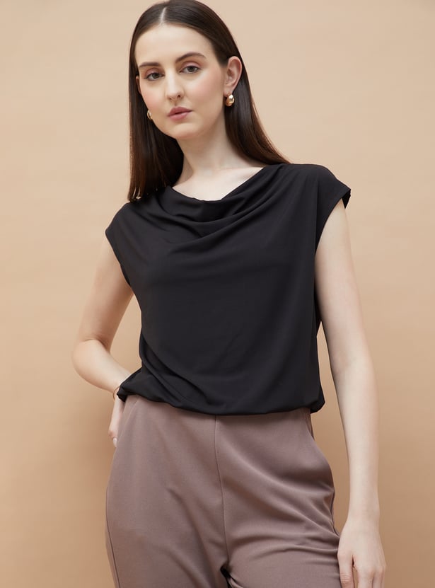 Fashionable Women’s Solid Cowl Neck Top Comfortable Loose Fit Daily Outfit