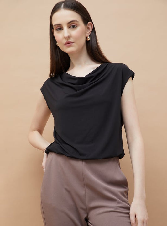 Fashionable Women’s Solid Cowl Neck Top Comfortable Loose Fit Daily Outfit
