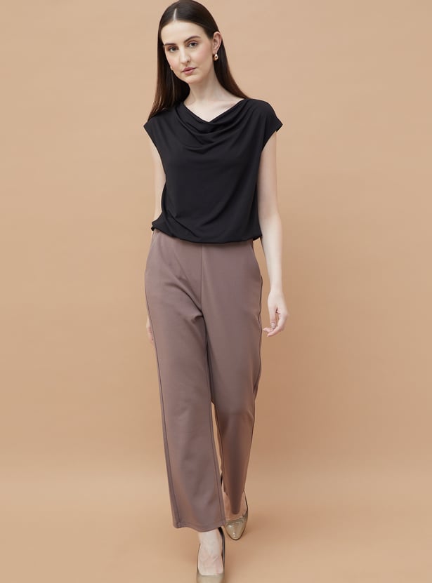 Fashionable Women’s Solid Cowl Neck Top Comfortable Loose Fit Daily Outfit