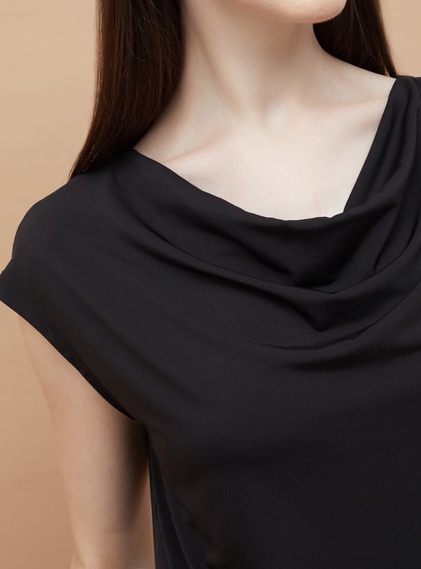 Fashionable Women’s Solid Cowl Neck Top Comfortable Loose Fit Daily Outfit