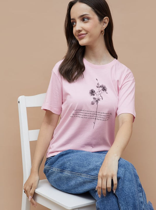 Women’s Floral Print T-shirt Soft Comfortable Casual Wear Perfect for Outdoor Activities