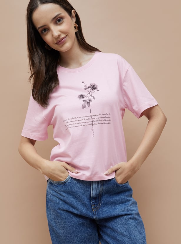 Women’s Floral Print T-shirt Soft Comfortable Casual Wear Perfect for Outdoor Activities
