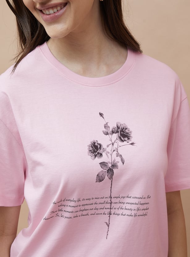 Women’s Floral Print T-shirt Soft Comfortable Casual Wear Perfect for Outdoor Activities