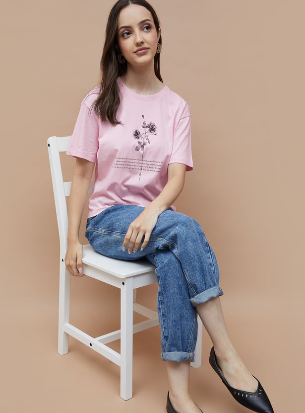 Women’s Floral Print T-shirt Soft Comfortable Casual Wear Perfect for Outdoor Activities