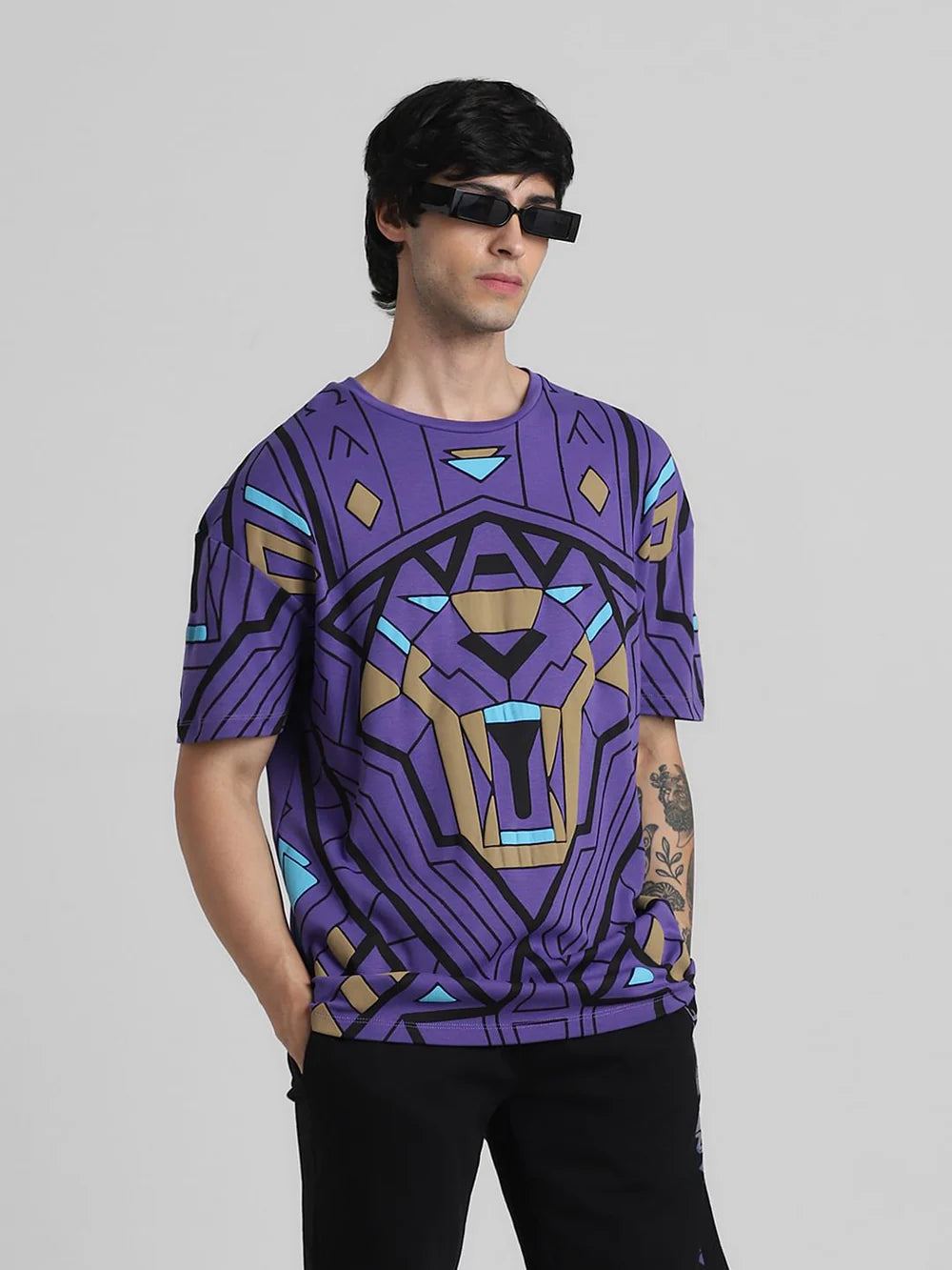 Bold and Stylish Black Panther Purple Printed Oversized Co-ord T-Shirt Perfect for Fans and Everyday Street Style
