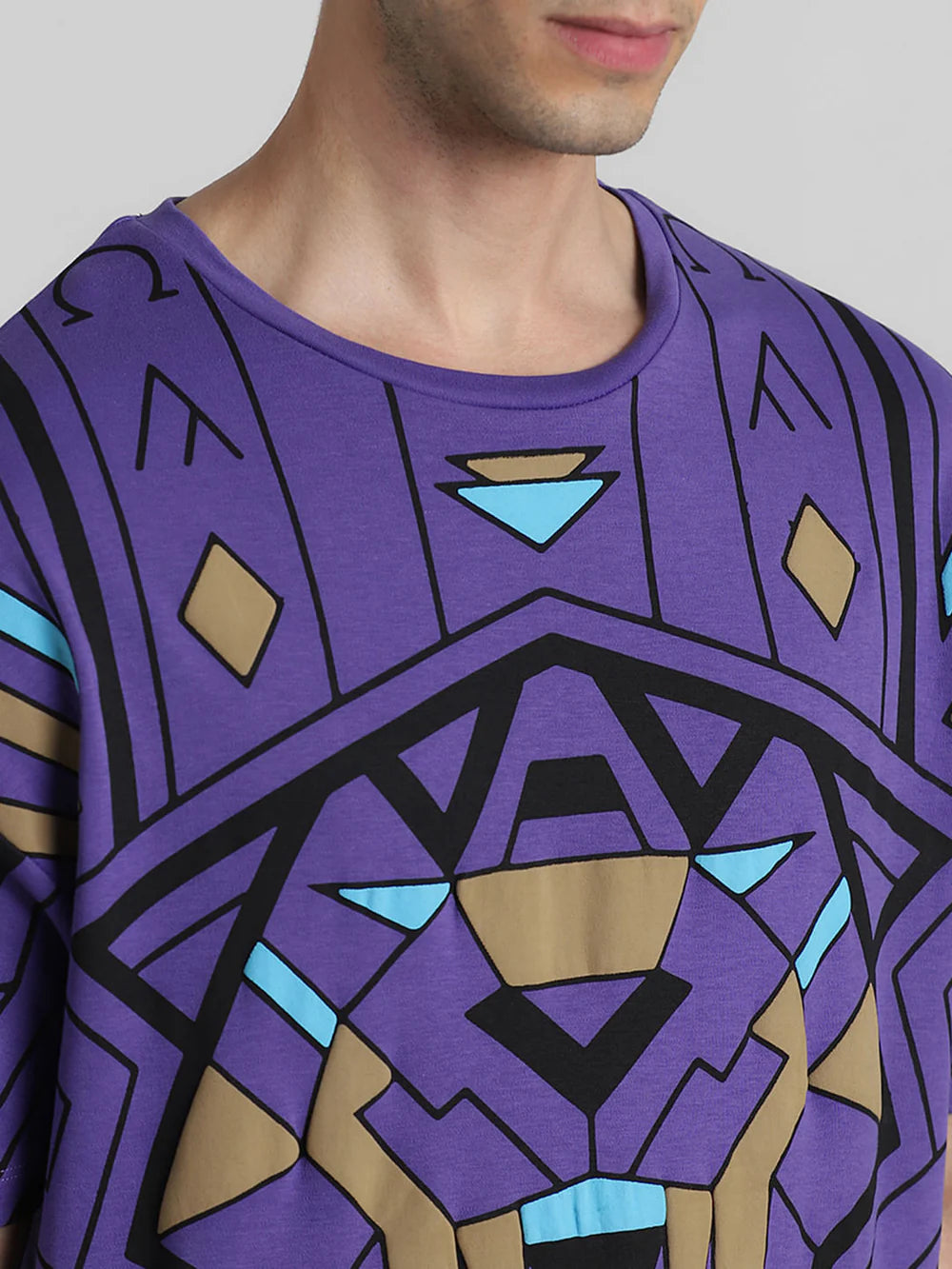 Bold and Stylish Black Panther Purple Printed Oversized Co-ord T-Shirt Perfect for Fans and Everyday Street Style