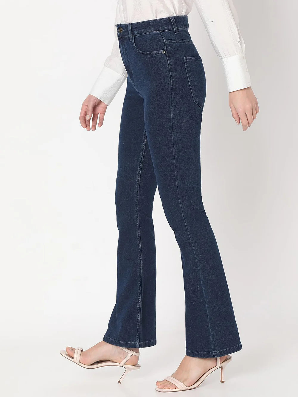 Dark Blue High Rise Flared Denim Pants Comfortable Loose Fit with Modern Design