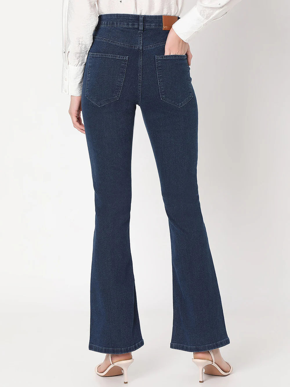 Dark Blue High Rise Flared Denim Pants Comfortable Loose Fit with Modern Design