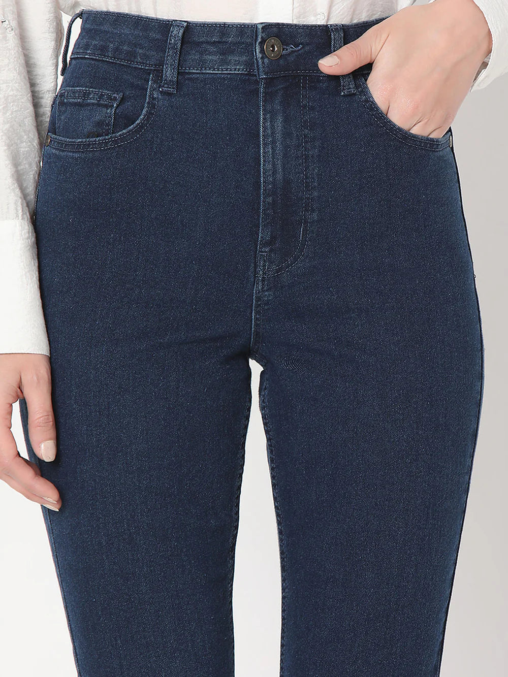 Dark Blue High Rise Flared Denim Pants Comfortable Loose Fit with Modern Design