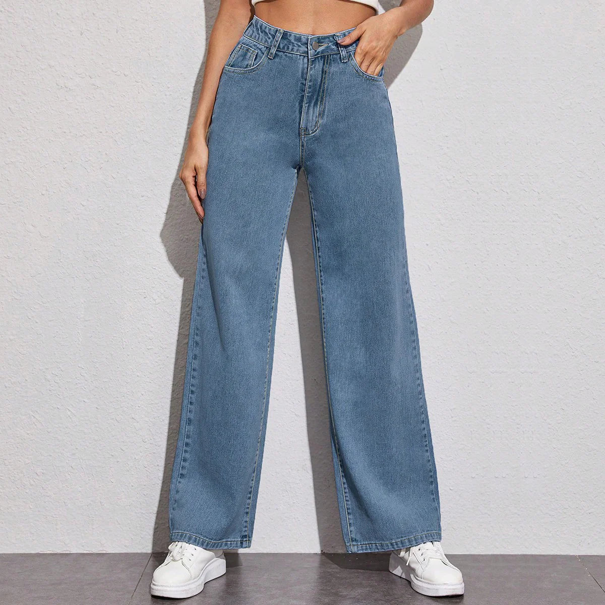 Relaxed Fit Blue Tinted Wide-Leg Jeans for Women with Comfortable Fabric