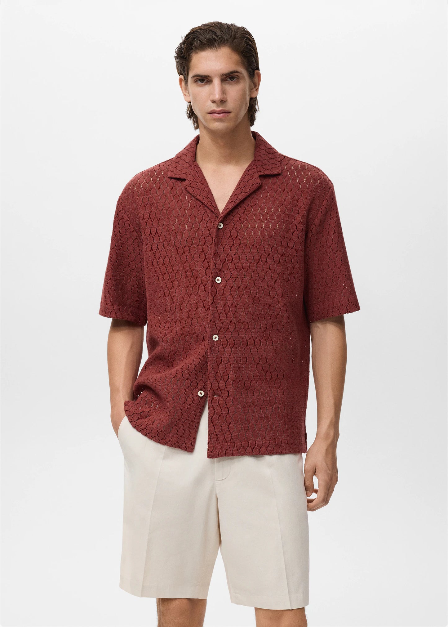 Feminine and Comfortable Women’s Cotton Blouse with Stylish Openwork Design