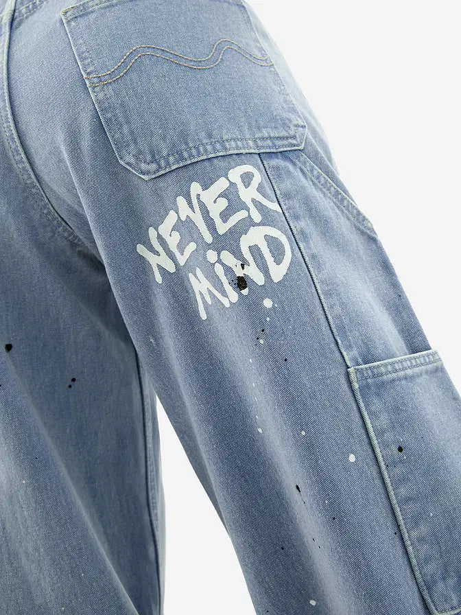 Trendy Women’s Denim Baggy Fit Jeans with Bold Graffiti Design Everyday Street Style