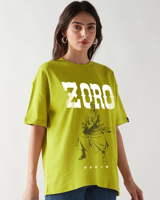 Oversized Loose Fit Women’s Cress Green Zoro Graphic Printed T-shirt Trendy Casual Everyday Outfit