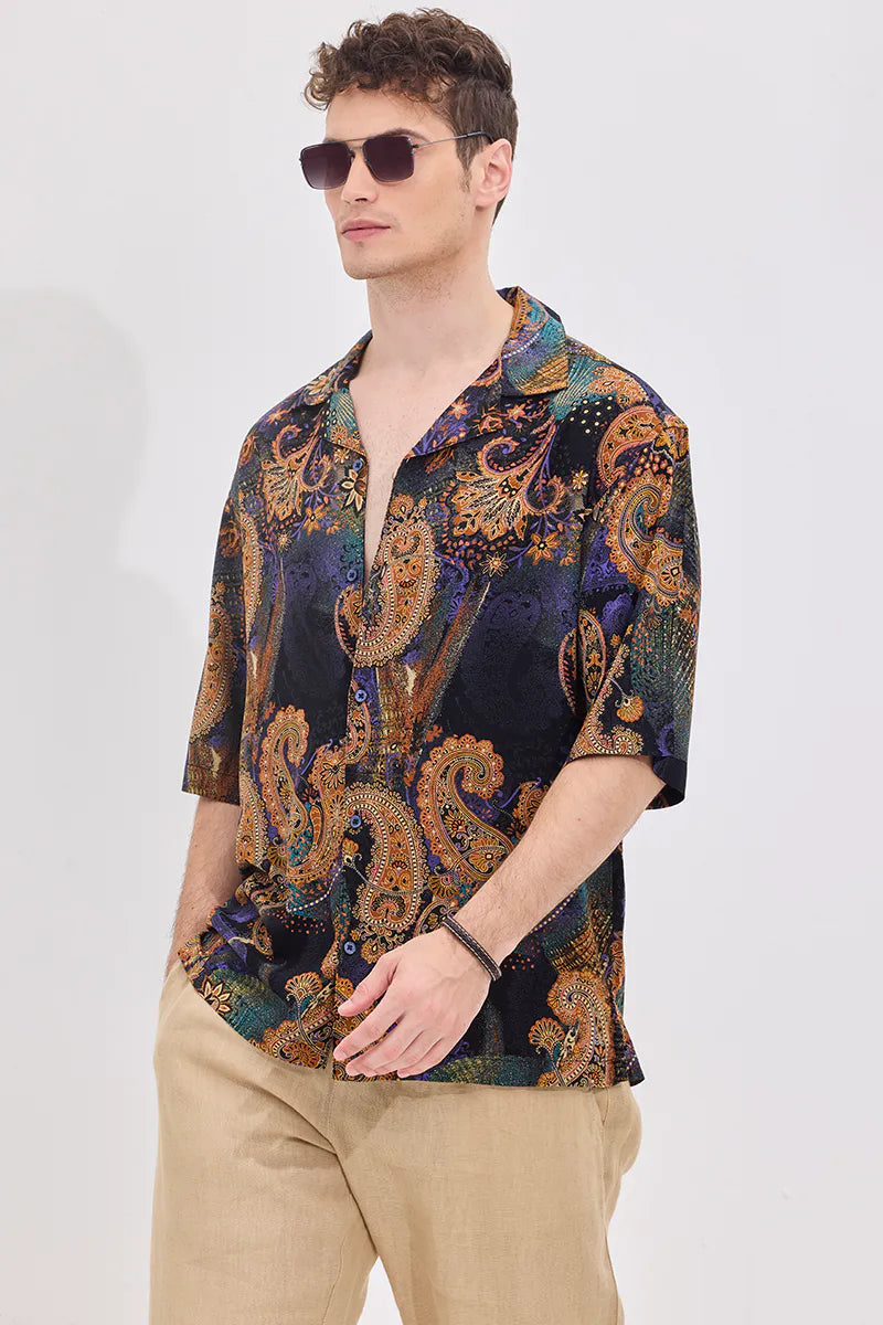 Elegant Black Printed Box Fit Shirt for Women Casual, Chic, and Relaxed Fit