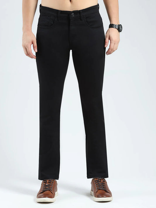 Black Solid Denim Jeans Mens Regular Fit Casual Cotton Outfit