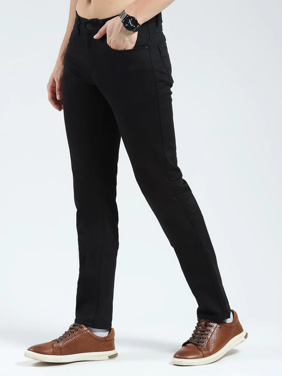 Black Solid Denim Jeans Mens Regular Fit Casual Cotton Outfit