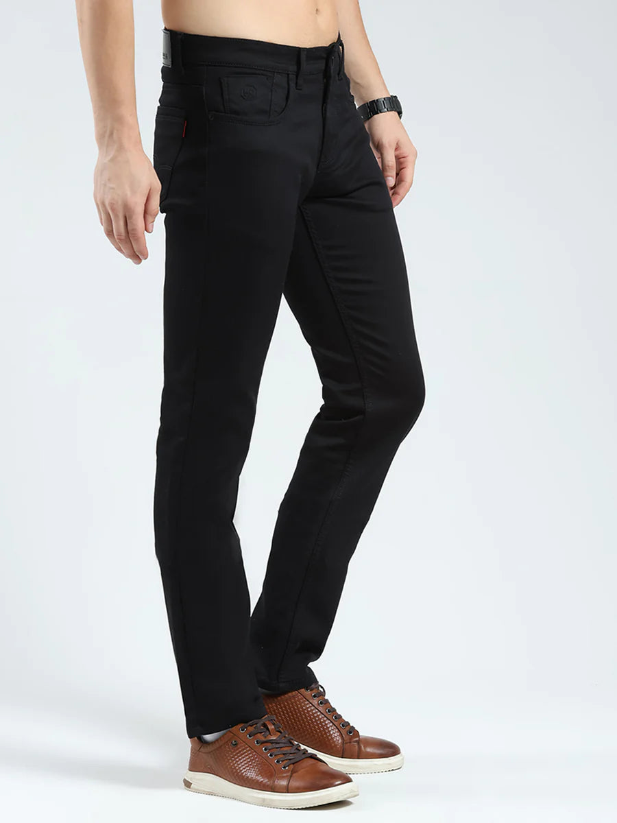 Black Solid Denim Jeans Mens Regular Fit Casual Cotton Outfit