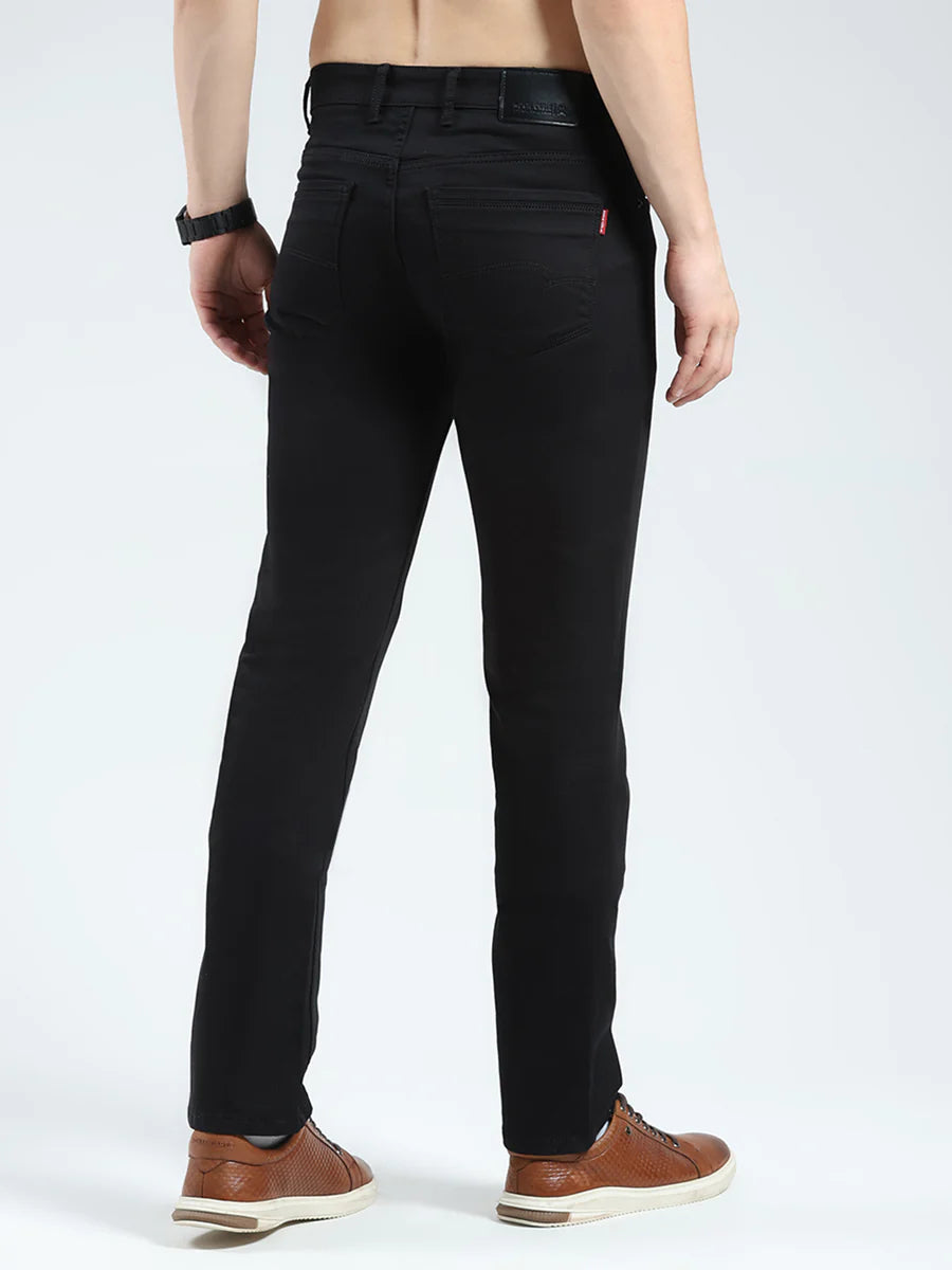 Black Solid Denim Jeans Mens Regular Fit Casual Cotton Outfit