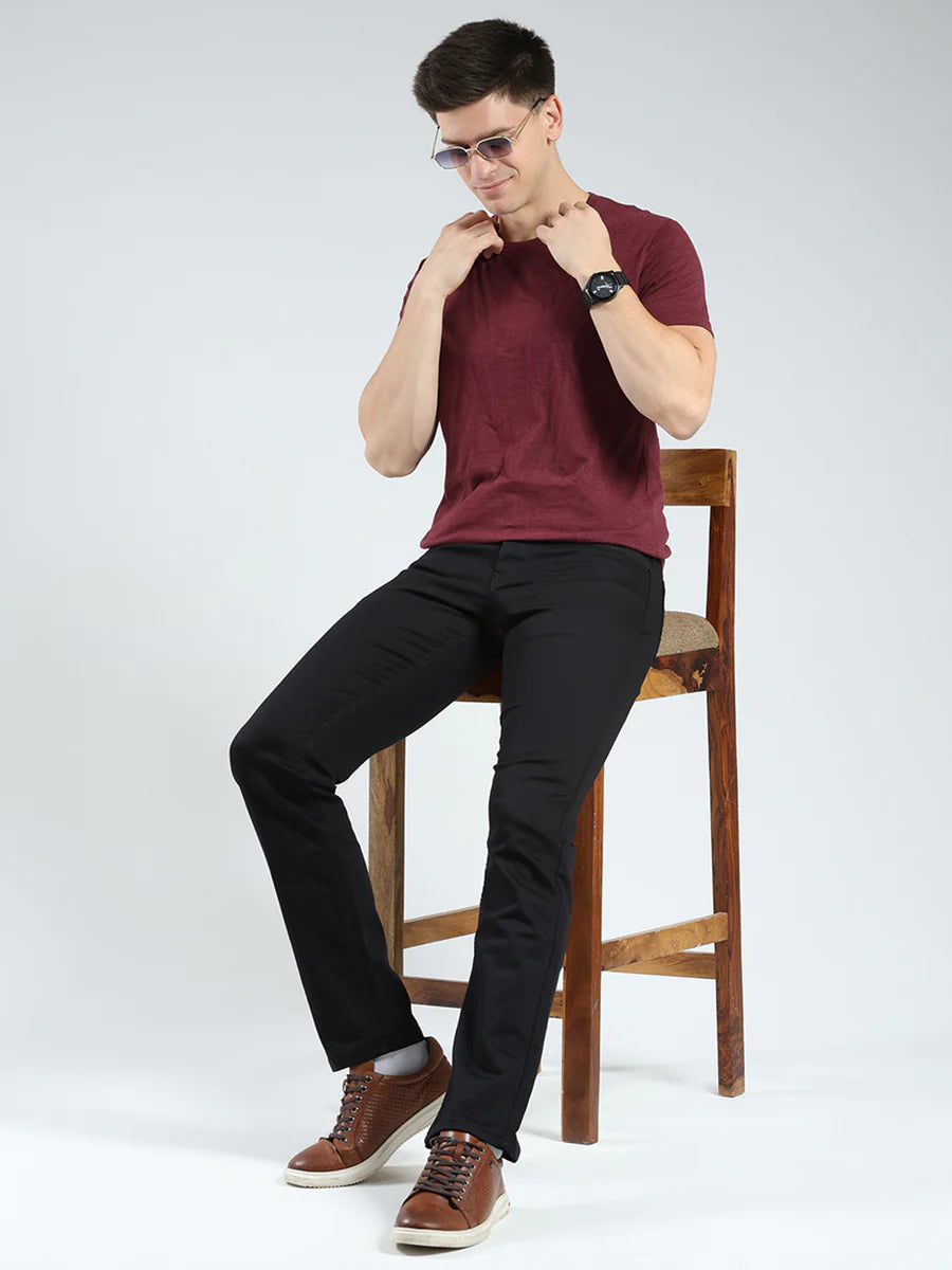 Black Solid Denim Jeans Mens Regular Fit Casual Cotton Outfit