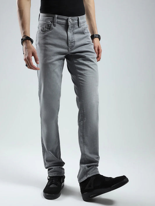 Grey Solid Narrow Fit Denim Jeans for Men Perfect for Work and Outings