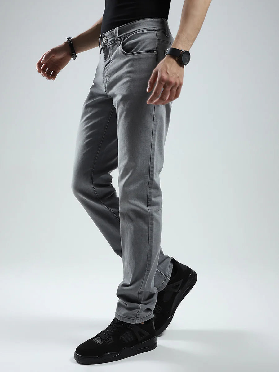 Grey Solid Narrow Fit Denim Jeans for Men Perfect for Work and Outings
