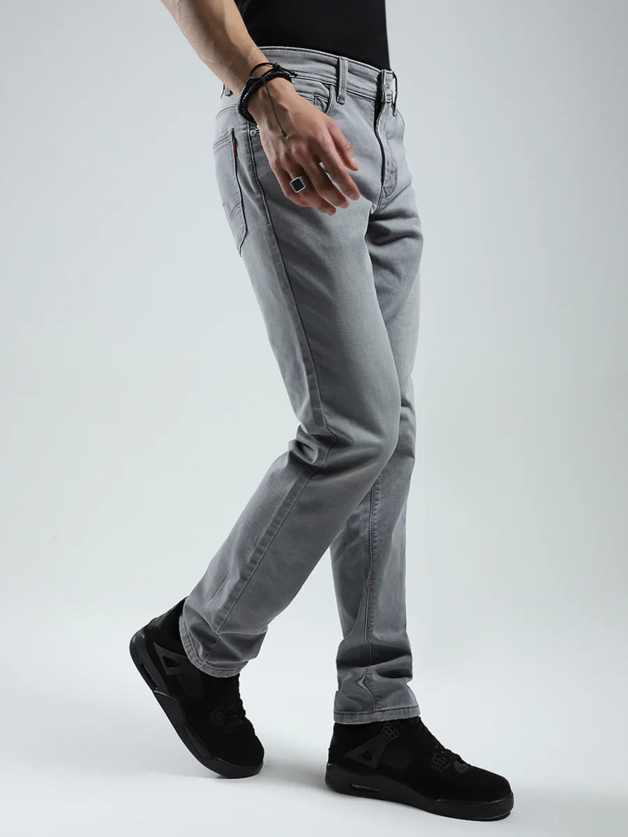 Grey Solid Narrow Fit Denim Jeans for Men Perfect for Work and Outings