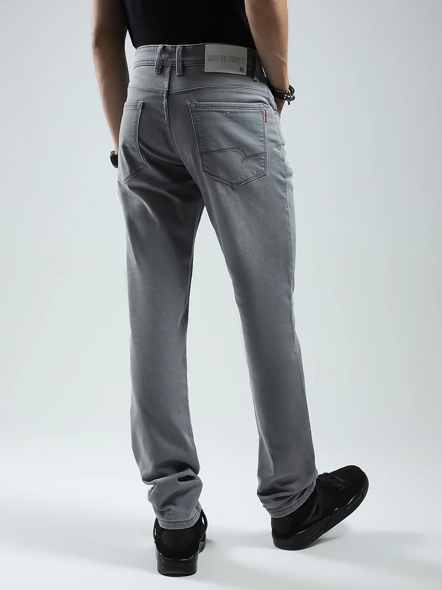 Grey Solid Narrow Fit Denim Jeans for Men Perfect for Work and Outings