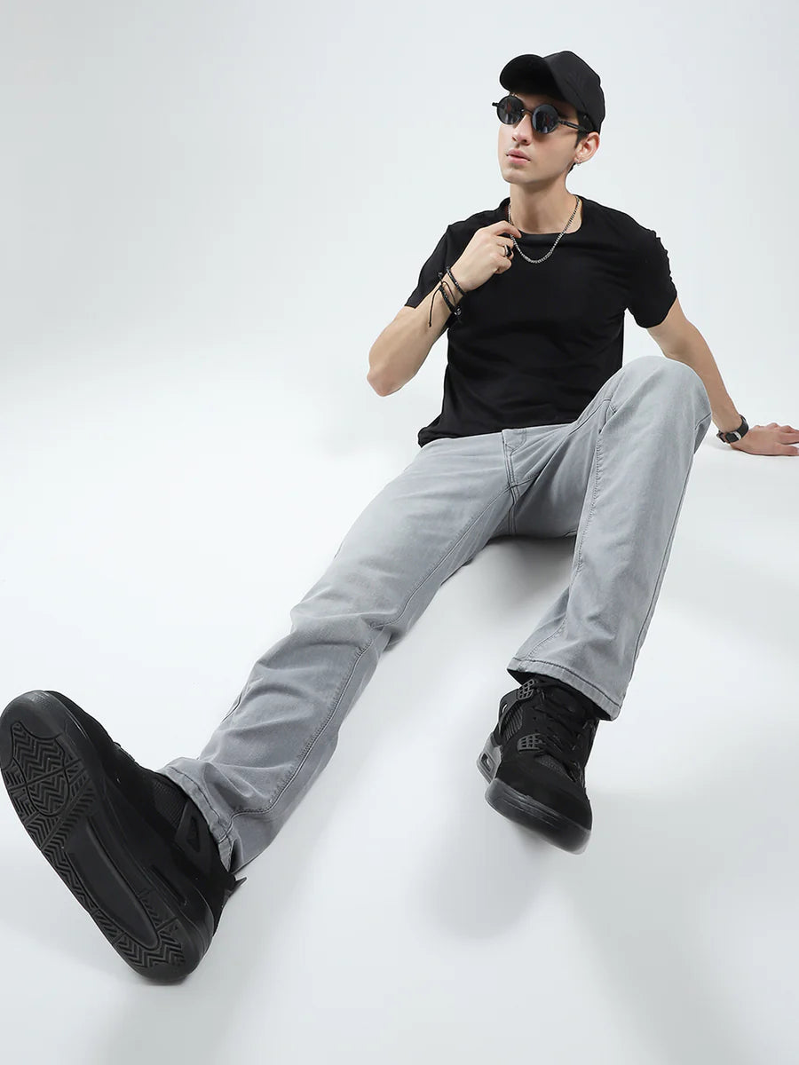 Grey Solid Narrow Fit Denim Jeans for Men Perfect for Work and Outings