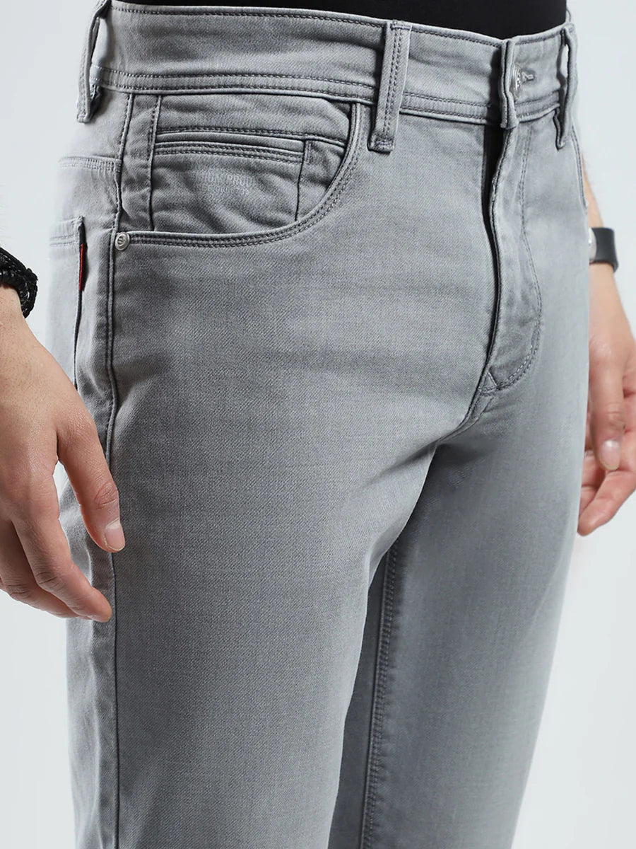 Grey Solid Narrow Fit Denim Jeans for Men Perfect for Work and Outings