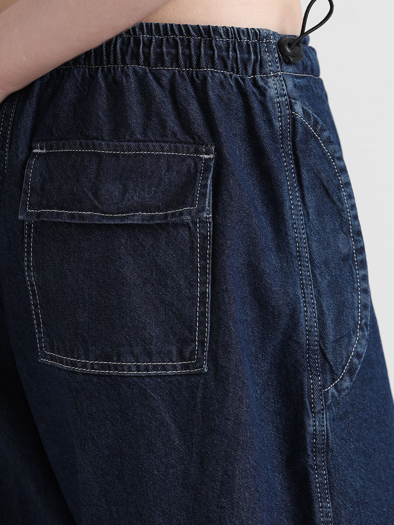 Dark Blue Parachute Denim Joggers High Rise Womens Soft and Comfortable Pants