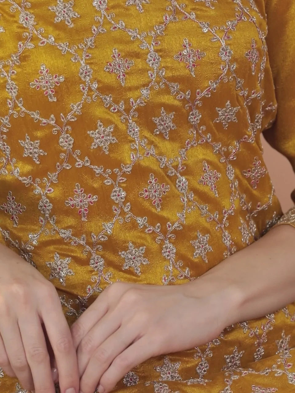 Designer Mustard Pakistani Suit with Silk Blend Embroidery