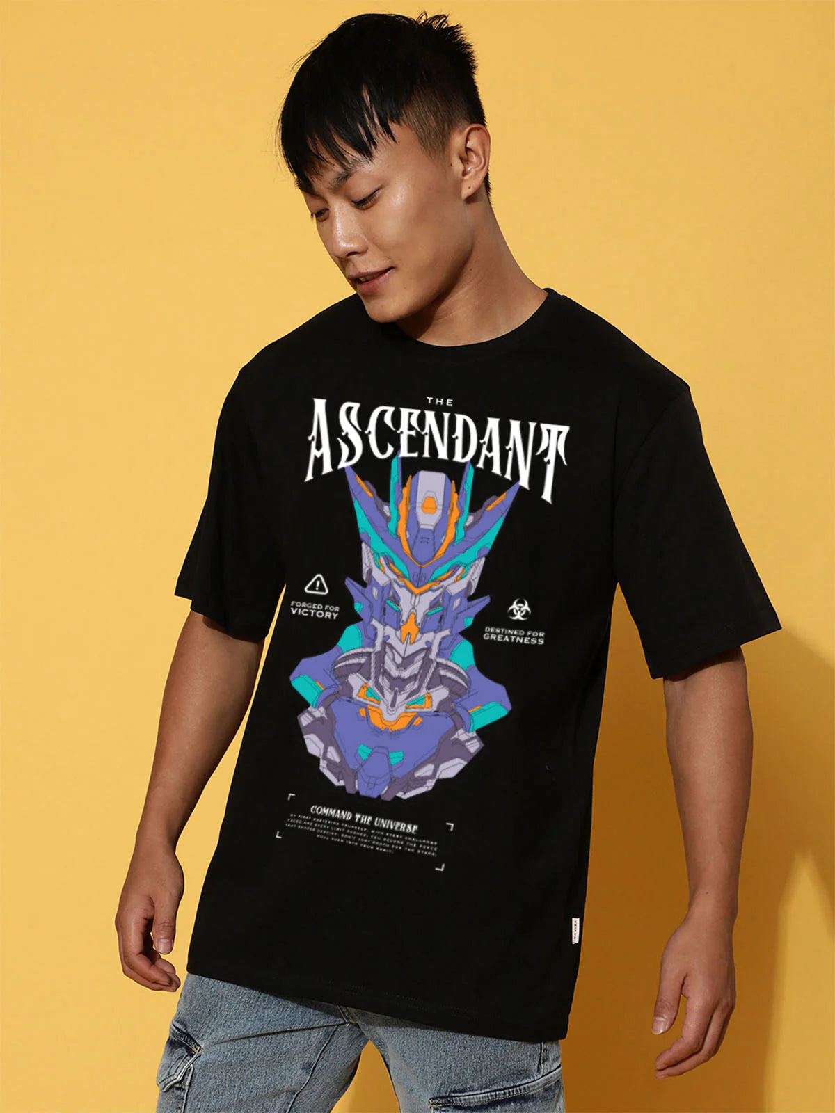 Oversized Black Graphic Cotton T Shirt Mens Streetwear