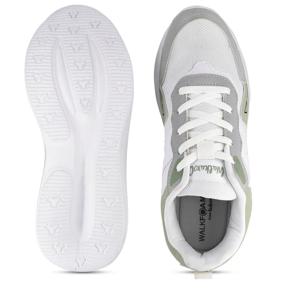 Breathable Mens Lace Up Sports Shoes White Green Comfortable