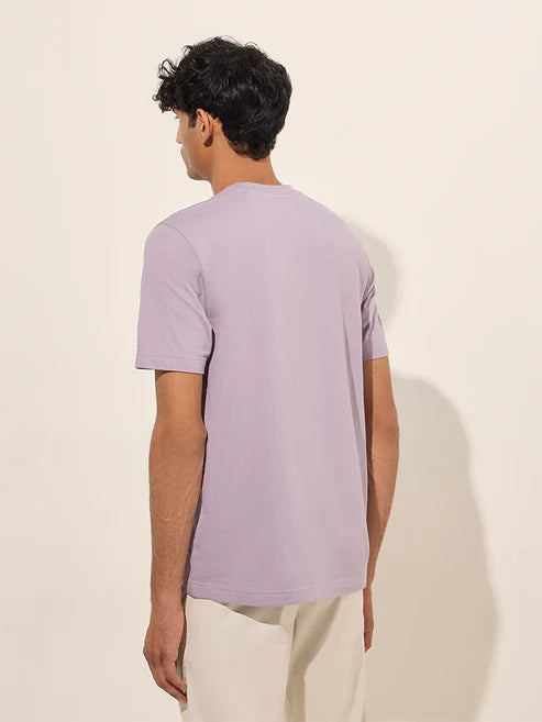 Elegant Lilac Cotton T-Shirt with Slim Fit Silhouette for Smart Casual Dressing