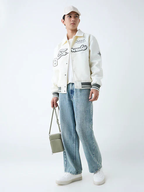 Stylish Mens Blue Faded Barrel Fit Jeans Relaxed Fit Everyday Wear