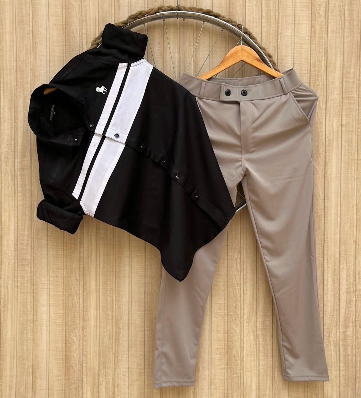 Trendy Mens Cotton Shirt 4-Way Lycra Pant Combo Casual and Office Wear
