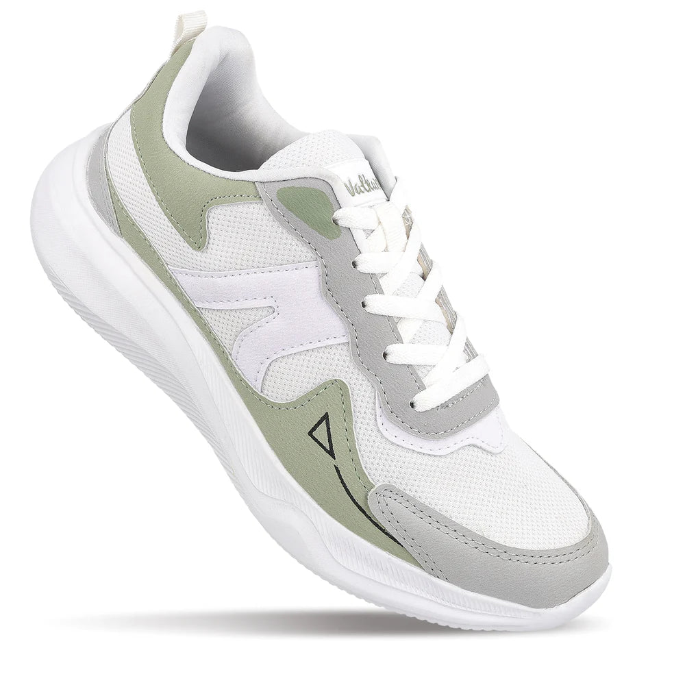 Breathable Mens Lace Up Sports Shoes White Green Comfortable