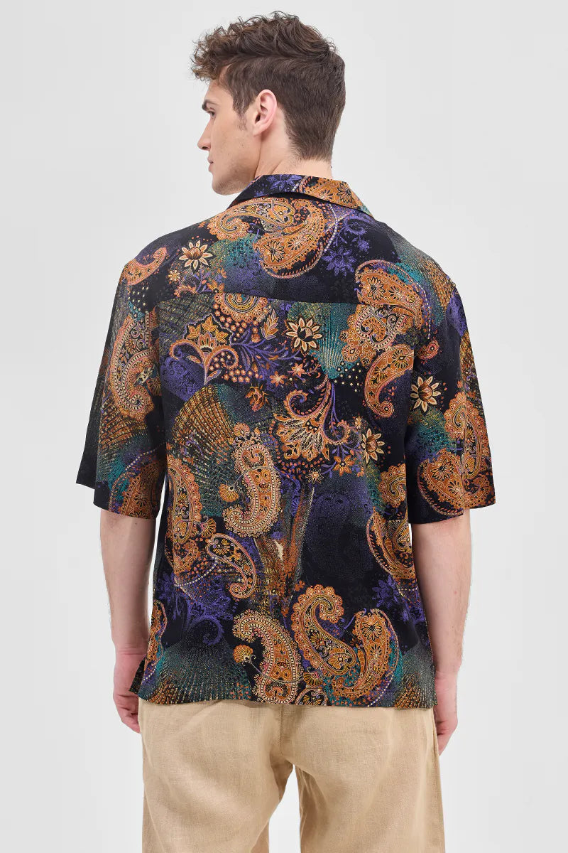 Elegant Black Printed Box Fit Shirt for Women Casual, Chic, and Relaxed Fit