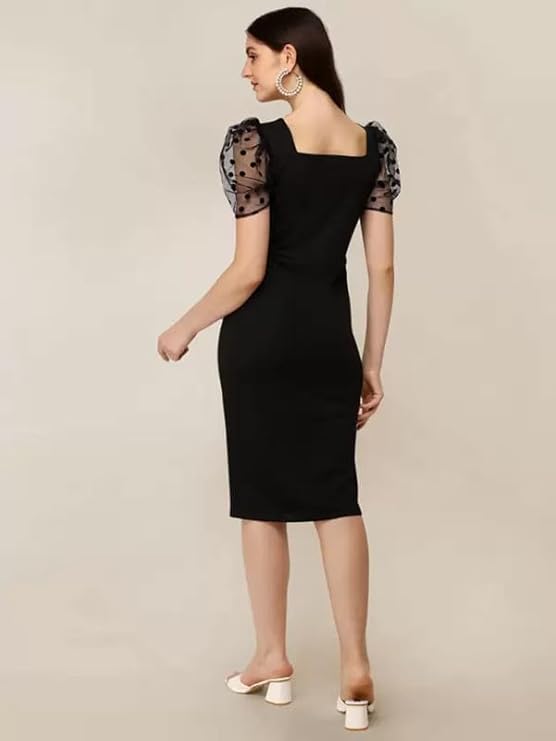 Trendy Women’s Black Lycra Knee Length Bodycon Dress One Piece Western Fit Ideal for Night Outs and Gatherings