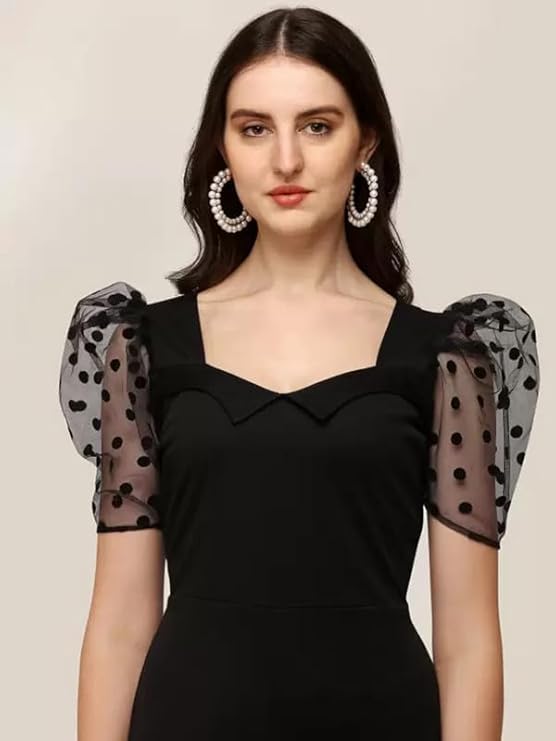 Trendy Women’s Black Lycra Knee Length Bodycon Dress One Piece Western Fit Ideal for Night Outs and Gatherings