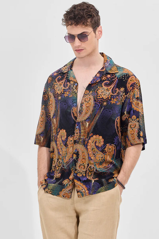 Elegant Black Printed Box Fit Shirt for Women Casual, Chic, and Relaxed Fit