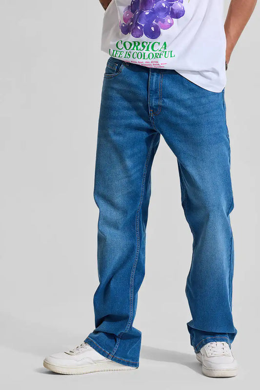 Trendy Blue Mid Rise Bootcut Jeans for Men Smart Casual Dressing