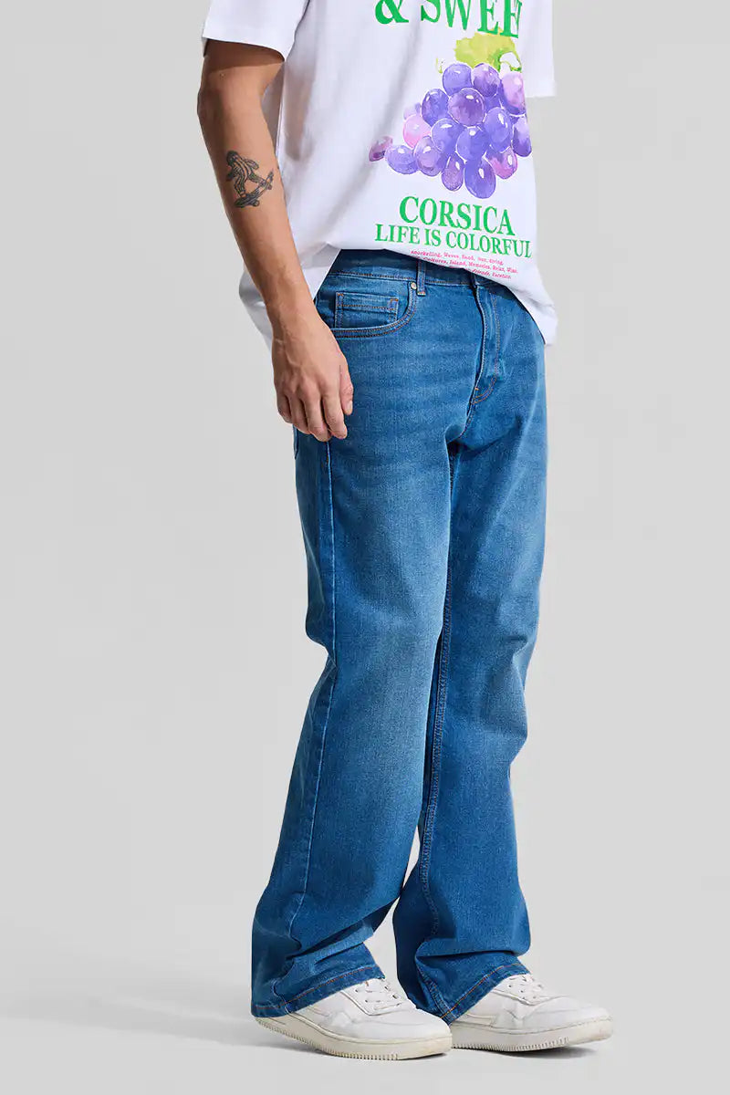 Trendy Blue Mid Rise Bootcut Jeans for Men Smart Casual Dressing