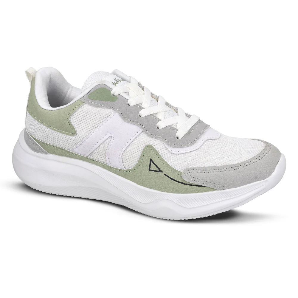 Breathable Mens Lace Up Sports Shoes White Green Comfortable