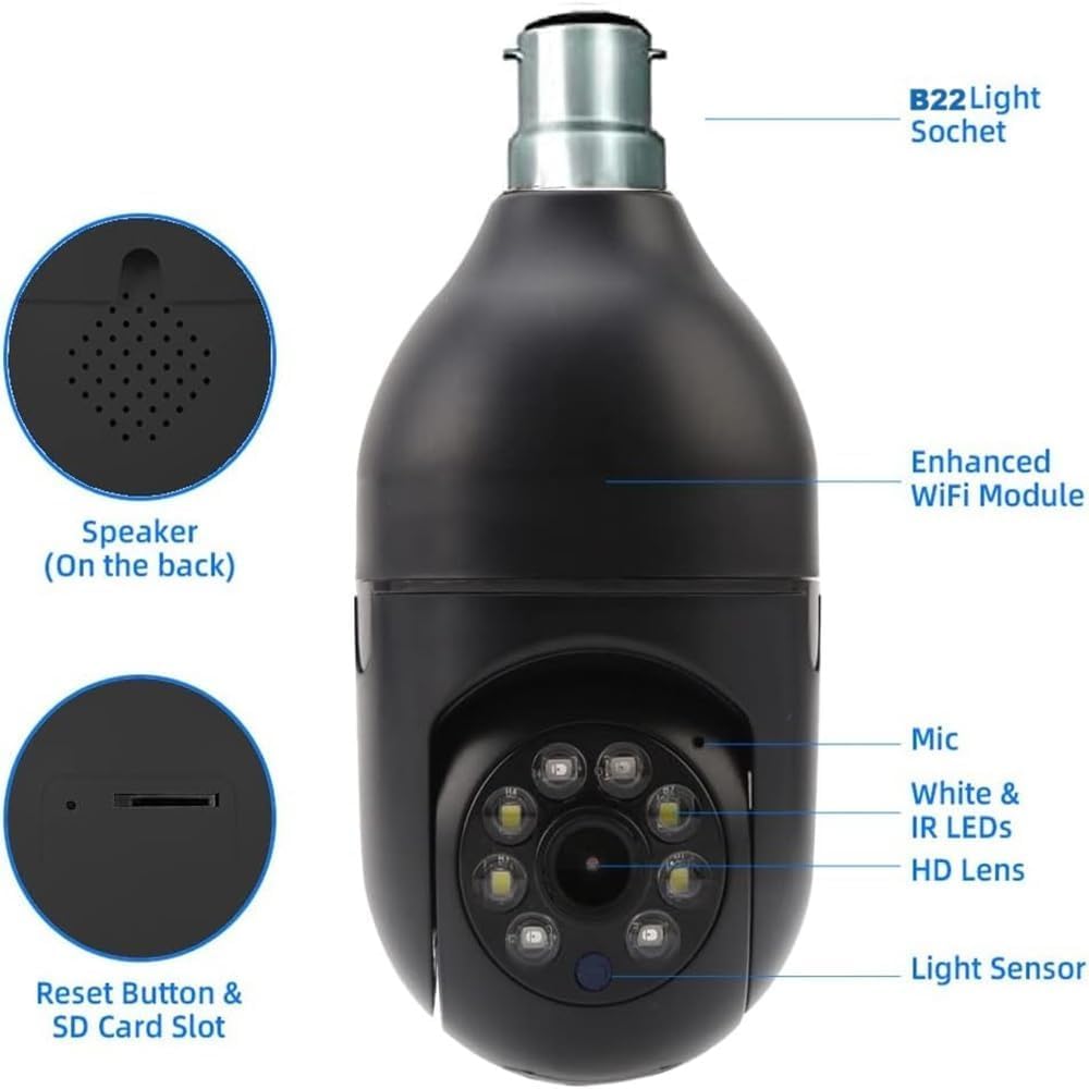 Smart Lamp Camera Eyecam WiFi 360° Bulb Security Cam with Fisheye Panoramic Lens