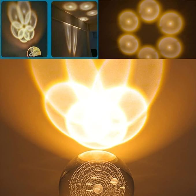 3D Glass Crystal Ball LED Night Lamp with Wooden Stand for Bedroom and Living Room