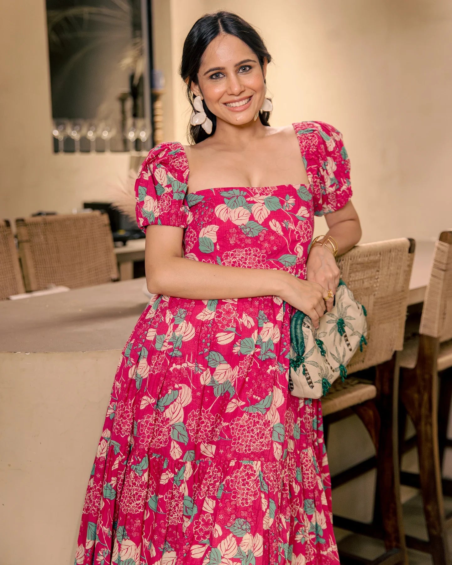 Rose Mist Pink Cotton Printed Dress for Women with Modern Western Style