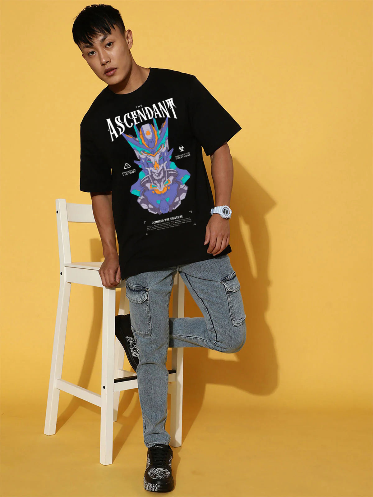 Oversized Black Graphic Cotton T Shirt Mens Streetwear