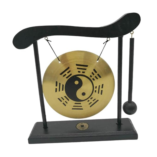 Traditional Brass Mini Gong Feng Shui Desk Ornament for Home and Kitchen