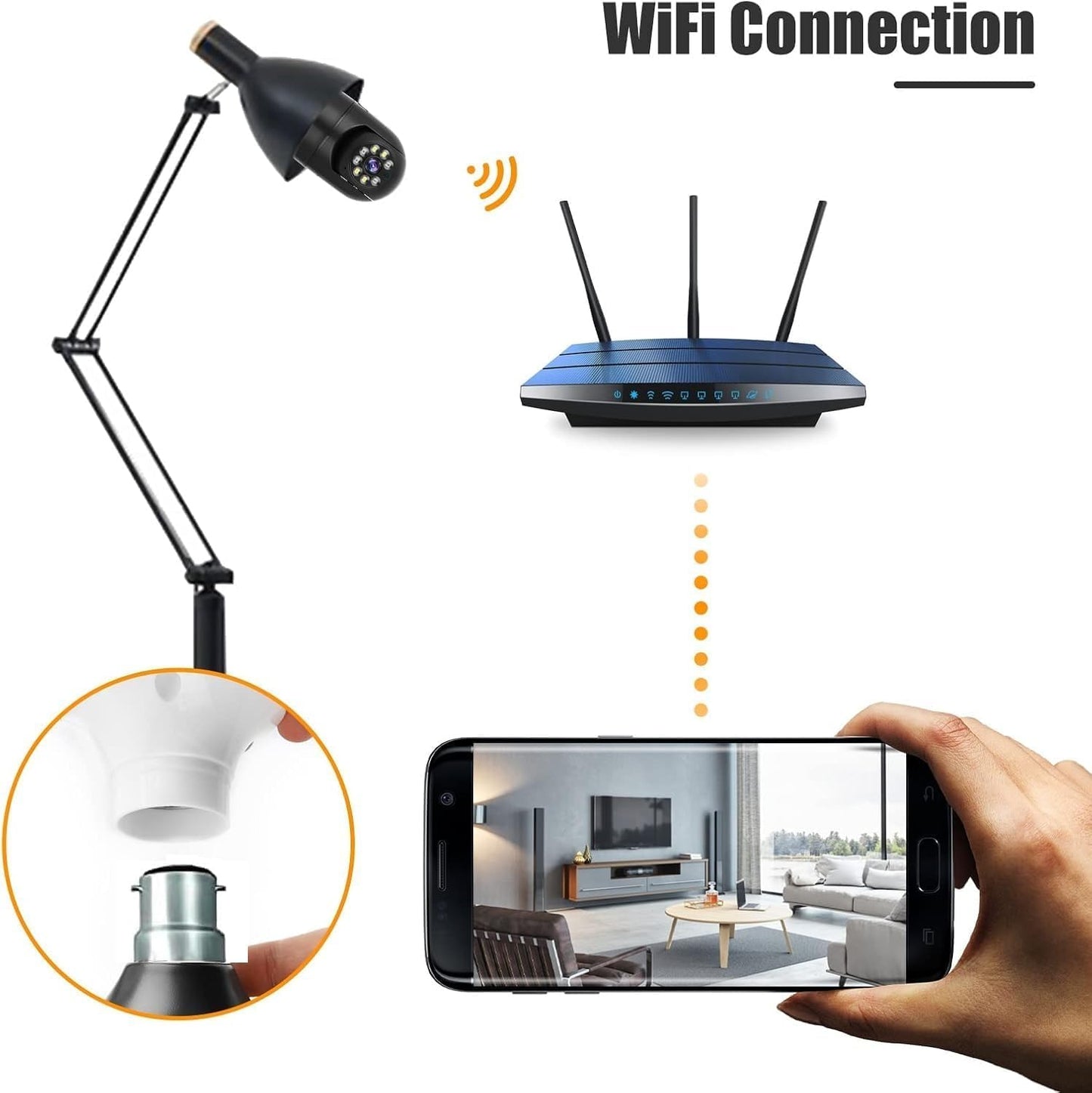 Smart Lamp Camera Eyecam WiFi 360° Bulb Security Cam with Fisheye Panoramic Lens